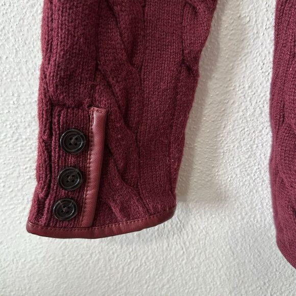 Talbots Women's Large Red‎ Cable Knit Shawl Collar Cardigan Wool Preppy Academia - Picture 4 of 6